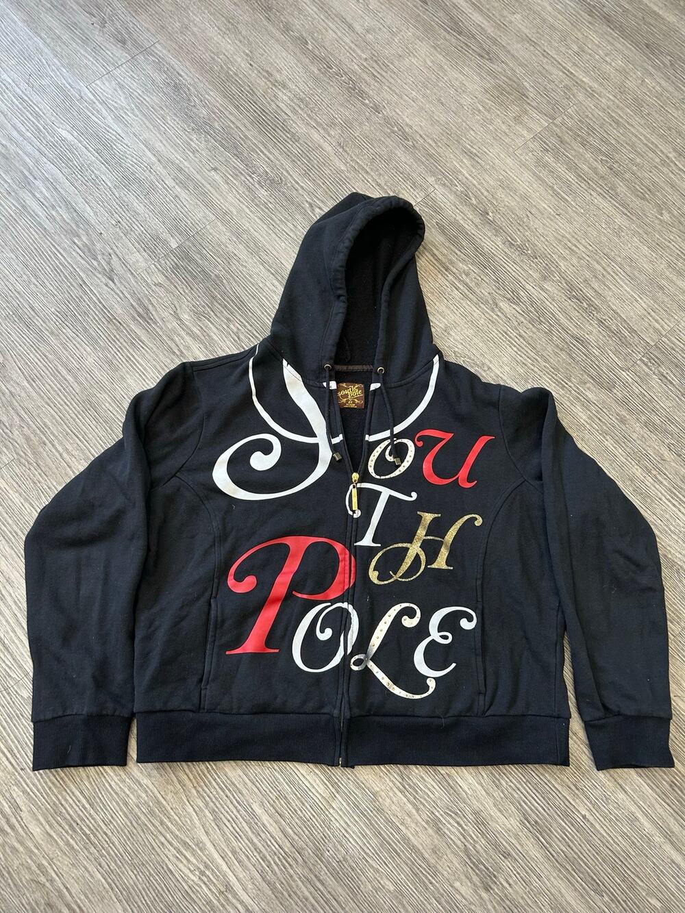 Vintage Y2K Southpole Full Zip Hoodie Cursive Spellout Black Size 2X Rhinestone
